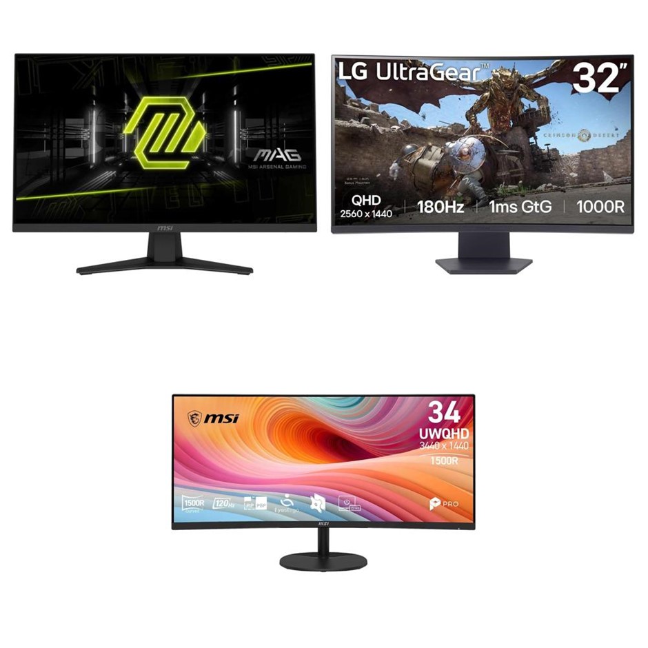 3 x Assorted Monitors, RRP: -$1,157, Incl: 1 x MSI MAG 274QF X24 27" QHD 24