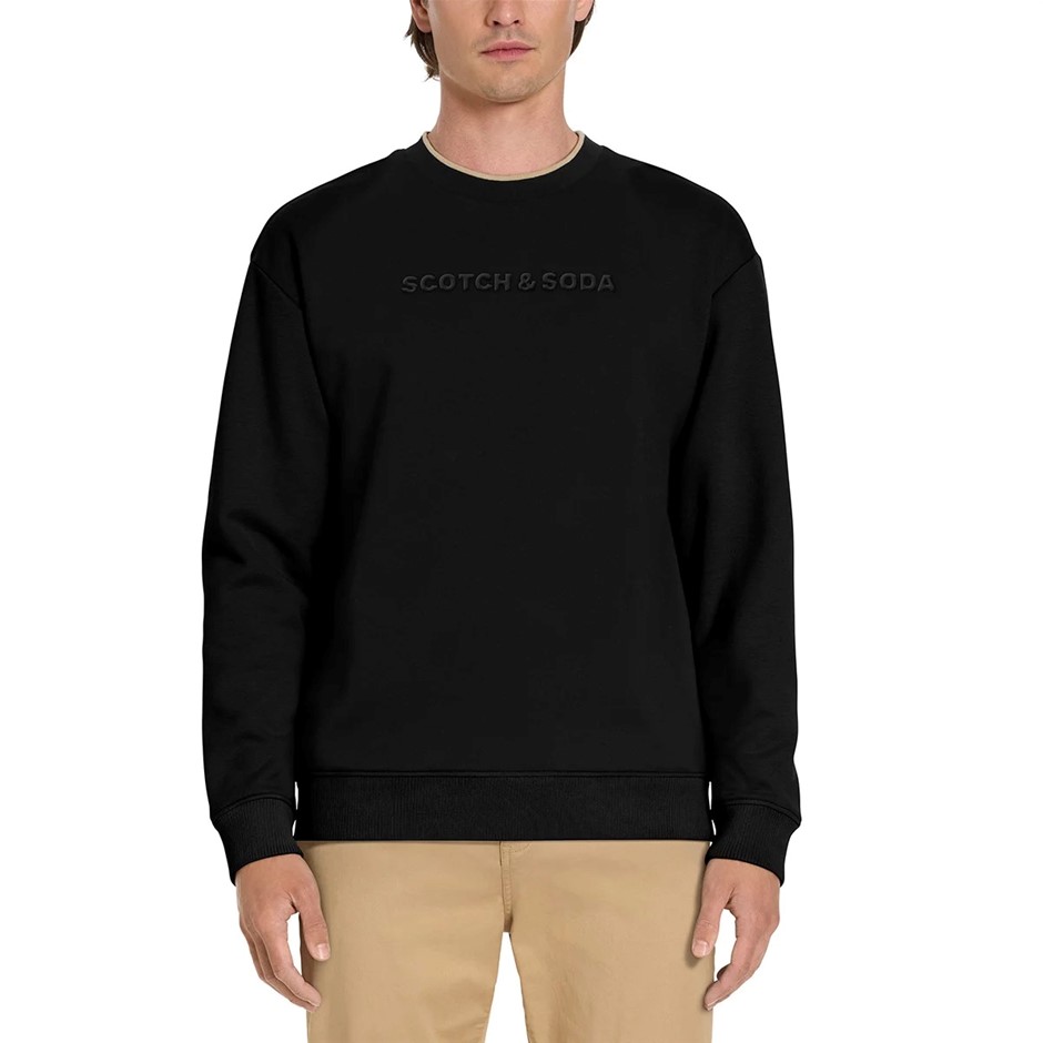 SCOTCH&SODA Men's Embossed Crew Sweatshirt, Size S, 55% Cotton, Black.