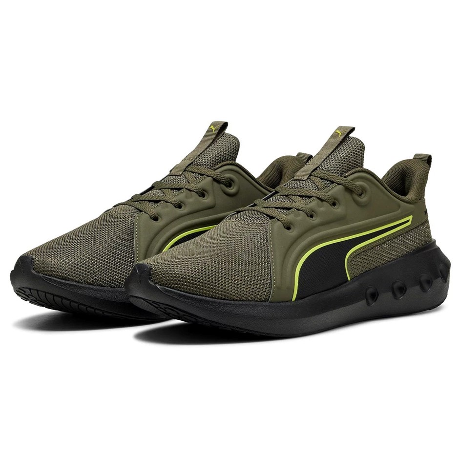 PUMA Men's Softride Carson Shoes, Size US10, Loden Green/Black/Lux Lime (22