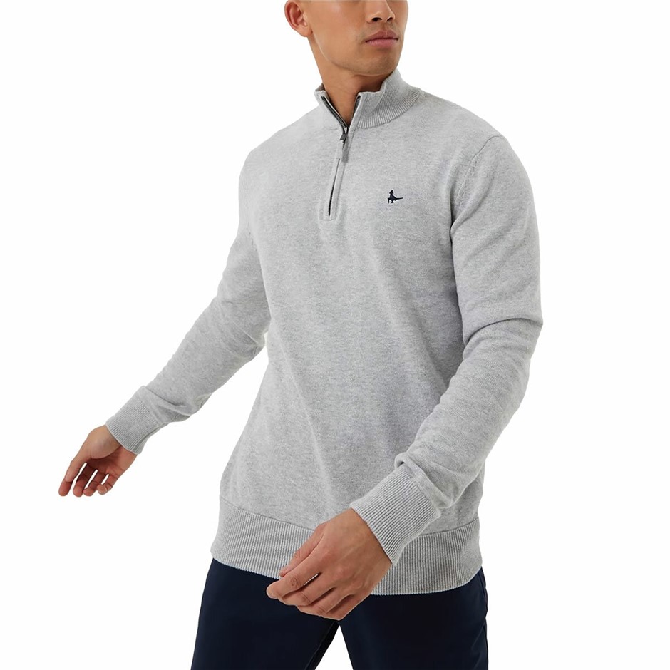 JACK WILLS Men's Funnel Neck 1/2 Zip Sweater, Size XL, 100% BCI Cotton, Gre