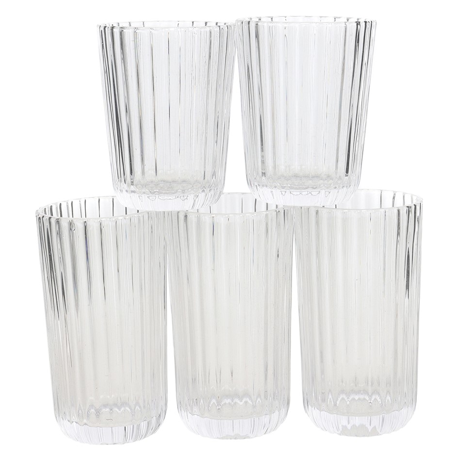 15 x Ribbed Glass Dining Cups, Incl: 6 x Large & 9 x Small.
