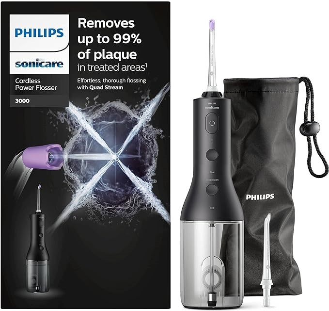 PHILIPS Sonicare Cordless Power Flosser 3000 Oral Irrigator with Quad Strea