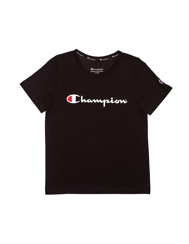 2 x CHAMPION Boys' Script S/S Tee, Size 8, Cotton, Black. Buyers Note - Di