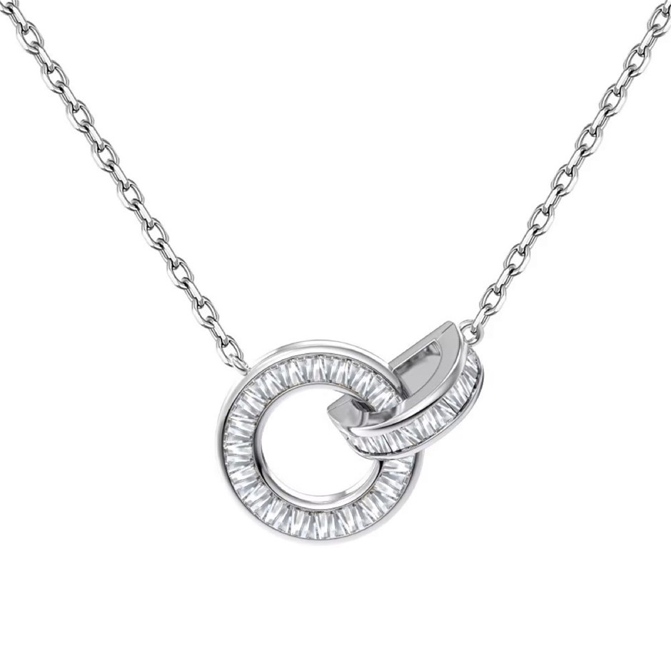 925 Sterling Silver 5A Cubic Zirconia Interlocking Pendant Necklace