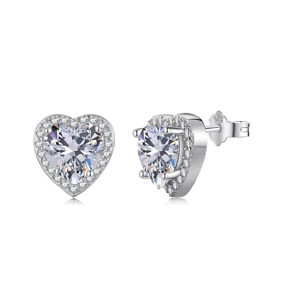 2.0ct Heart Shape 925 Sterling Silver 5A Cubic Zirconia Earrings