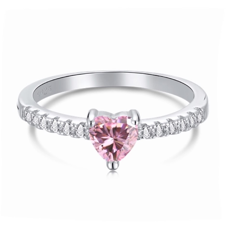 0.5ct Heart 5A Cubic Zirconia 925 Sterling Silver Ring - Size 7