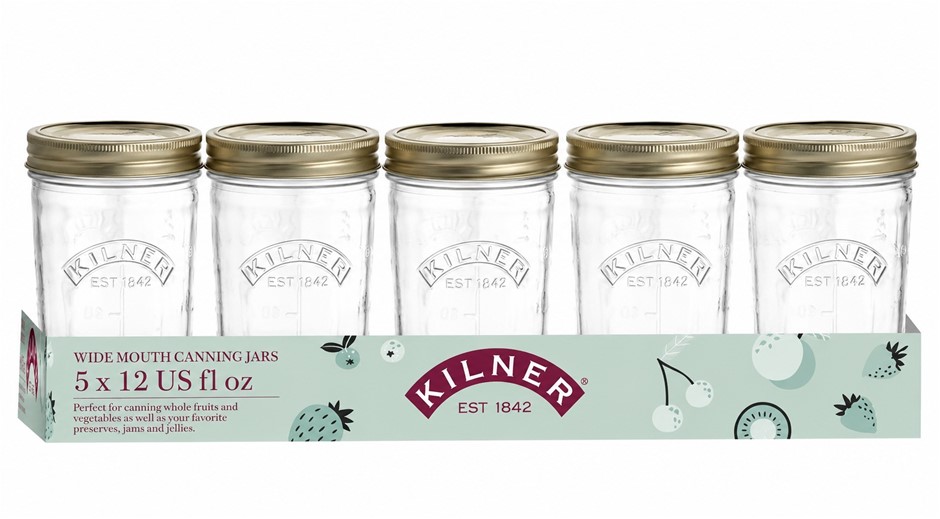 Kilner Wide Mouth Preserve Jar Set 5-Pieces, 350 ml Capacity