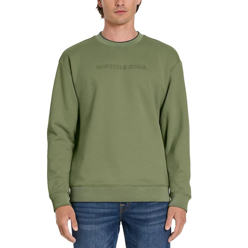 SCOTCH&SODA Men's Embossed Crew Sweatshirt, Size L, 55% Cotton, Green. Buy