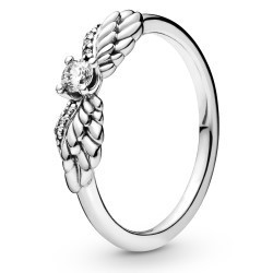 Sparkling Angel Wings Silver Ring w CZ Size 54