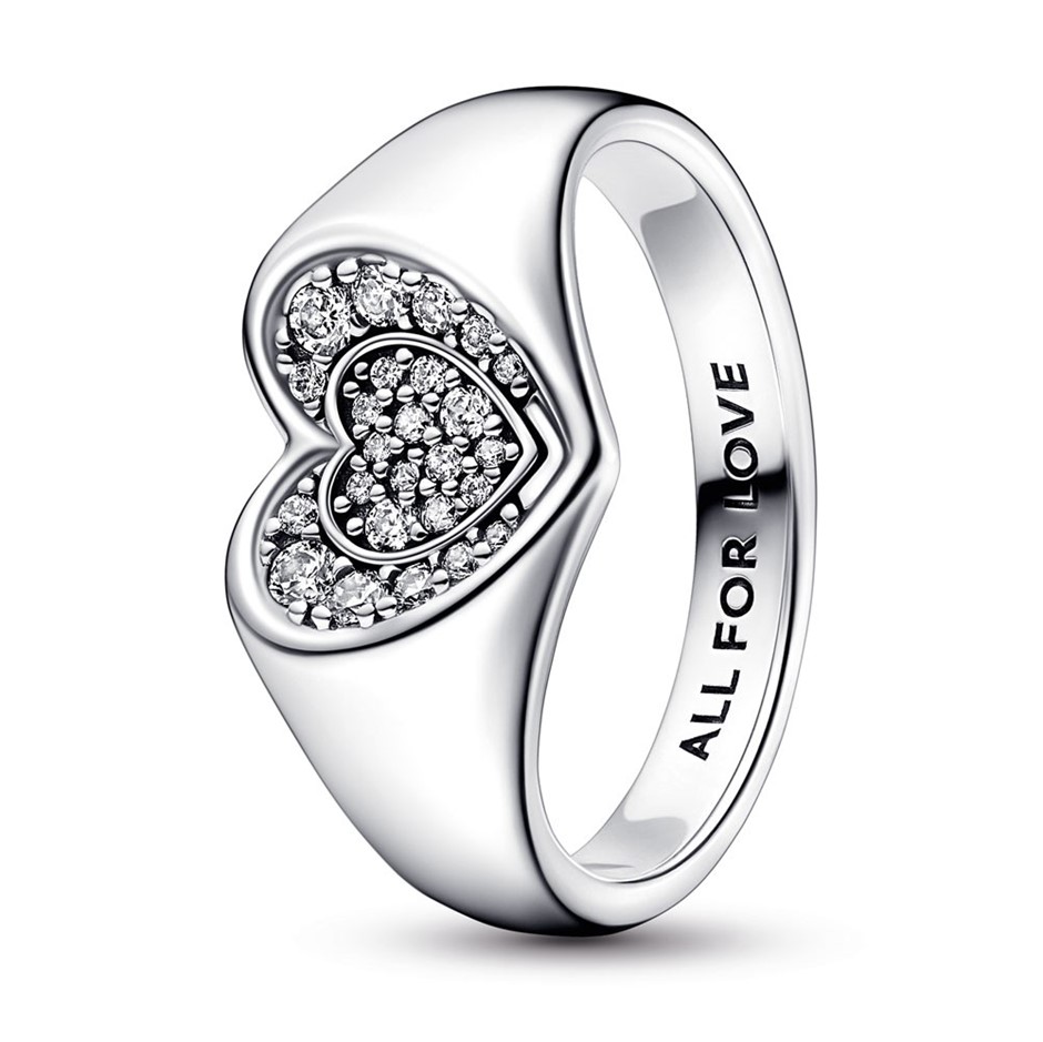 Heart sterling silver ring with clear cubic zirconia Size 54