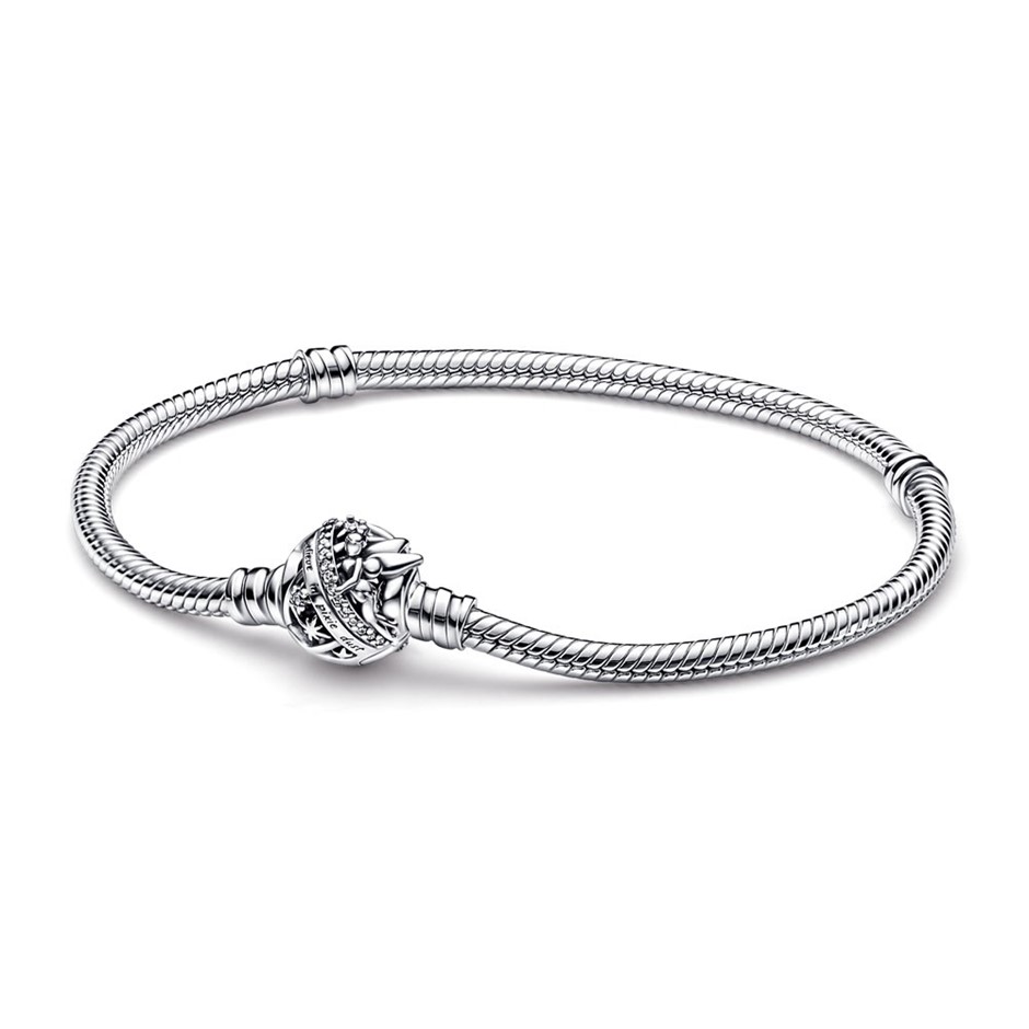 Disney Tinkerbell snake chain sterling silver bracelet with clear cubic