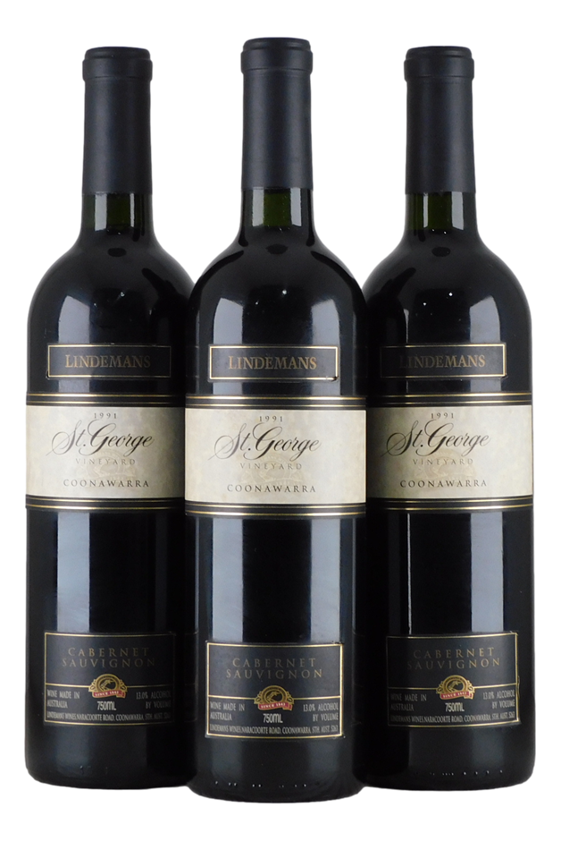 Lindemans St. George Vineyard Cabernet Sauvignon 1991 (3x 750mL), SA.