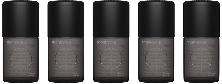5x Thankyou Deodorant Forever Bottle, 50 ml, Charcoal Glass