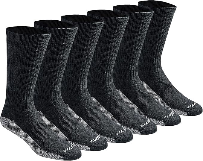 6 Pairs x DICKIES Men's Dri-TECH Crew Socks, Shoe Size 5-9, Black.