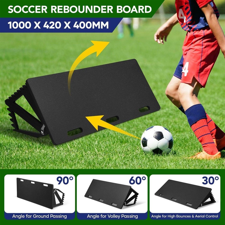 Soccer Ball Rebounder Board Kick Back Wall Football Aid 3 Angle 100x42cm