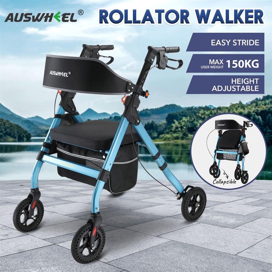 Auswheel 4 Wheel Rollator Walker with Seat Aluminum Lightweight Foldable