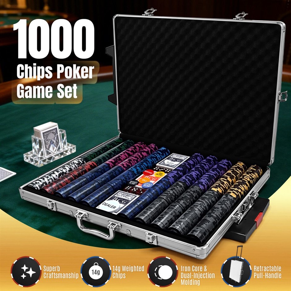 1000Pcs Poker Chips Game Set with Cards, Dice & Aluminum Case