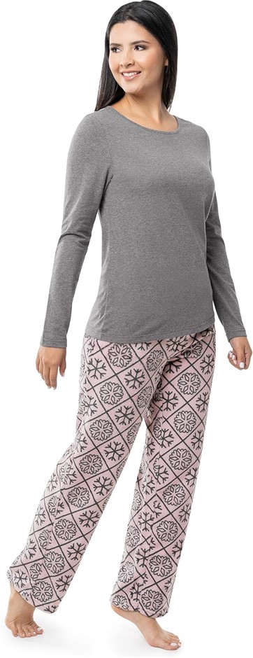 FRUIT OF THE LOOM Women's Sueded Jersey Crew Top and Fleece Pant Sleep Set,