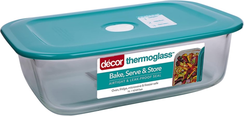 2 x Decor Thermoglass Realseal Oblong Baking Dish with Lid, 1 Litre Capacit