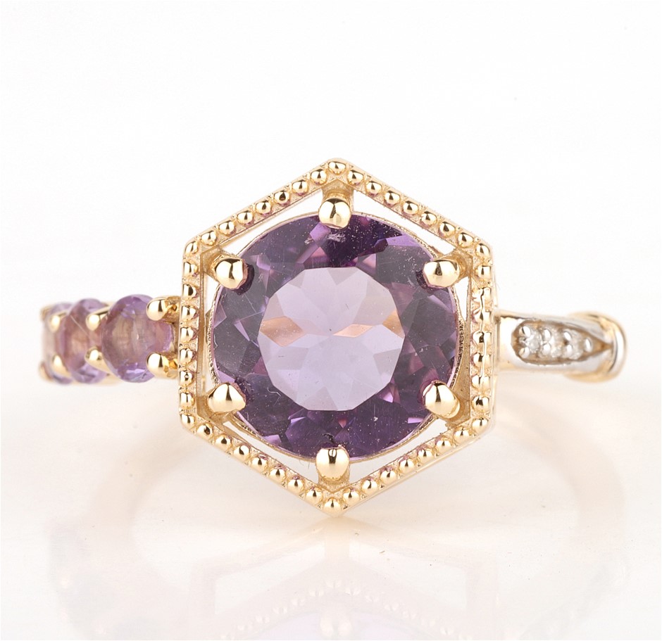 Yellow Gold Natural Amethyst/Natural Amethyst & Diamond Ring IGI valuation