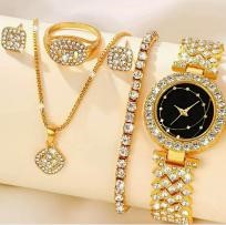 Jewelz Merchants Gold-Tone 5-Piece Jewellery Set – Black Dial – FREE Box
