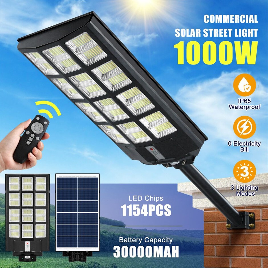 1000W Commercial LED Solar Street Light Motion Sensor Remote Waterproof