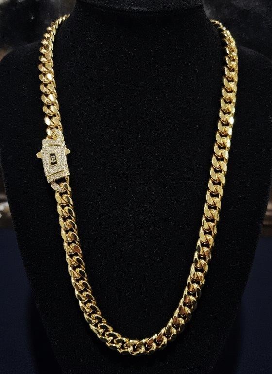 14K-Stamped Yellow Gold Filled Cuban Miami Chain -60cm-10mm-Bonus Gift