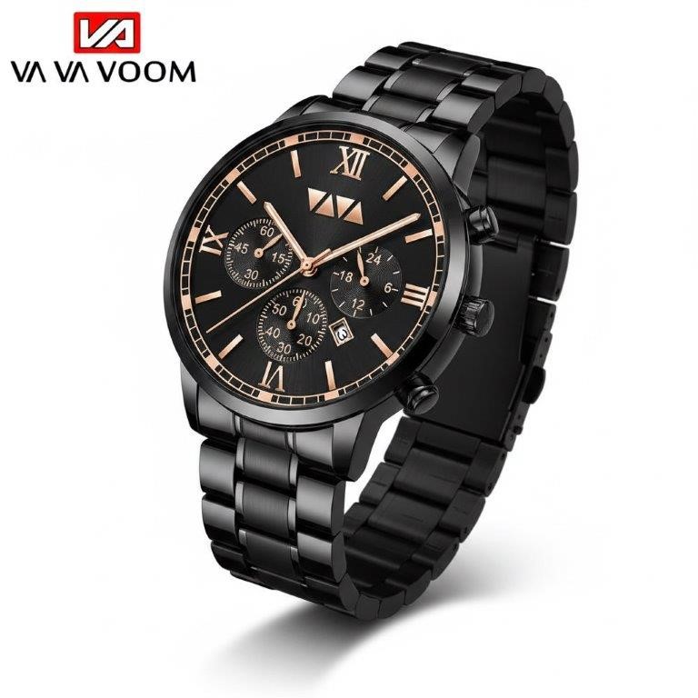 Jewelz Merchants Men’s Luxury Black & Rose Gold-Tone Watch – Father’s Day