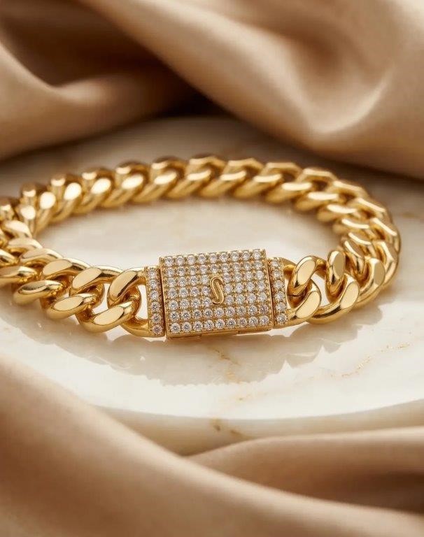 14K-Stamped Yellow Gold Filled Cuban Bracelet -17.7cm-12mm-Bonus Gift