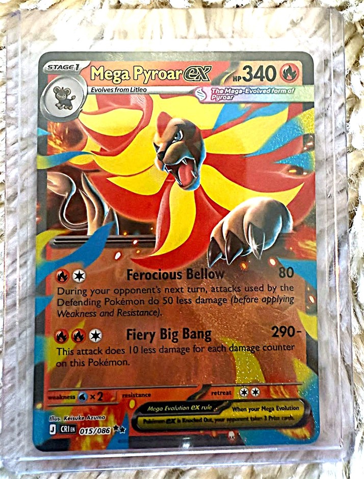 English Mega Pyroar ex 015/086 Double Rare Pokémon Card.