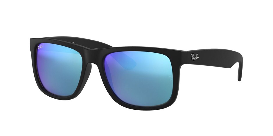 RAY-BAN Justin Sunglasses, 54-17-140, Black/Blue Mirrored, RB4165-F 622/55.