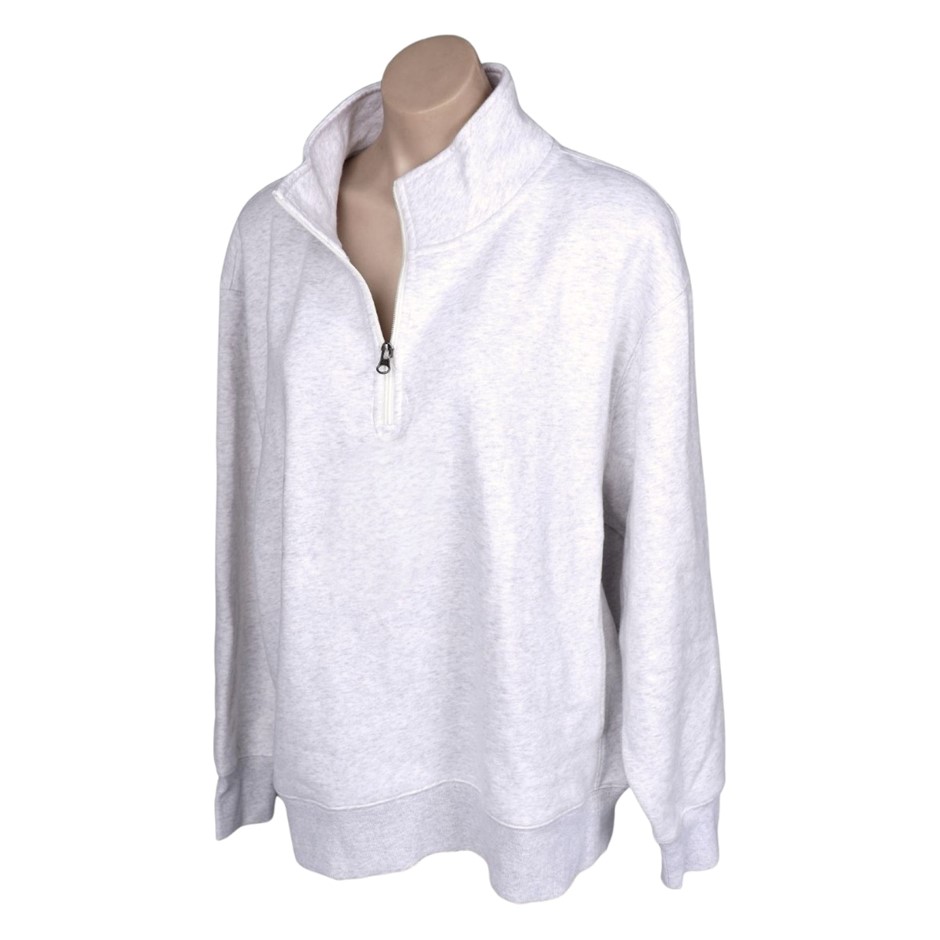 TUFF Women's 1/4 Zip Fleece Pullover, Size M, White Marble.