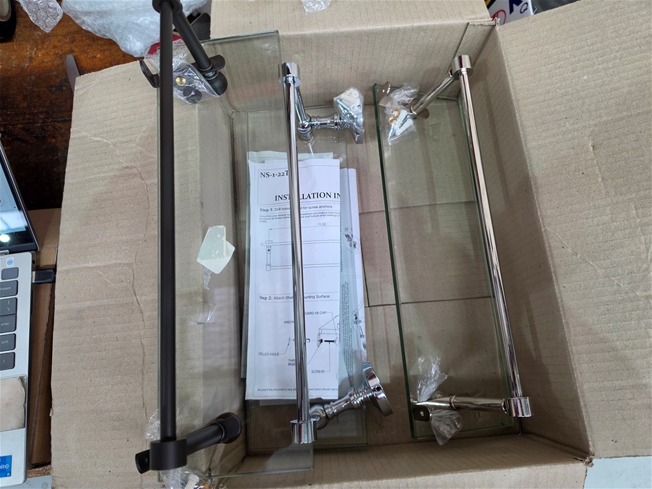 3 x Assorted Glass Shelf With Towel Bar.