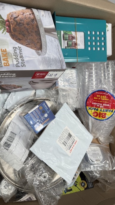 Assorted Box of Homeware items, incl: Pudding Steamer, Party Cups, Swedish