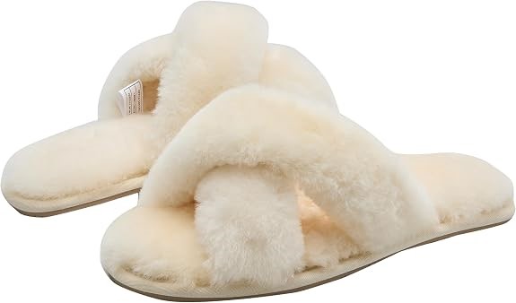 Yellow Earth Women's Luna Crossover Sheepskin Ugg Slipper, Vanilla, US 10
