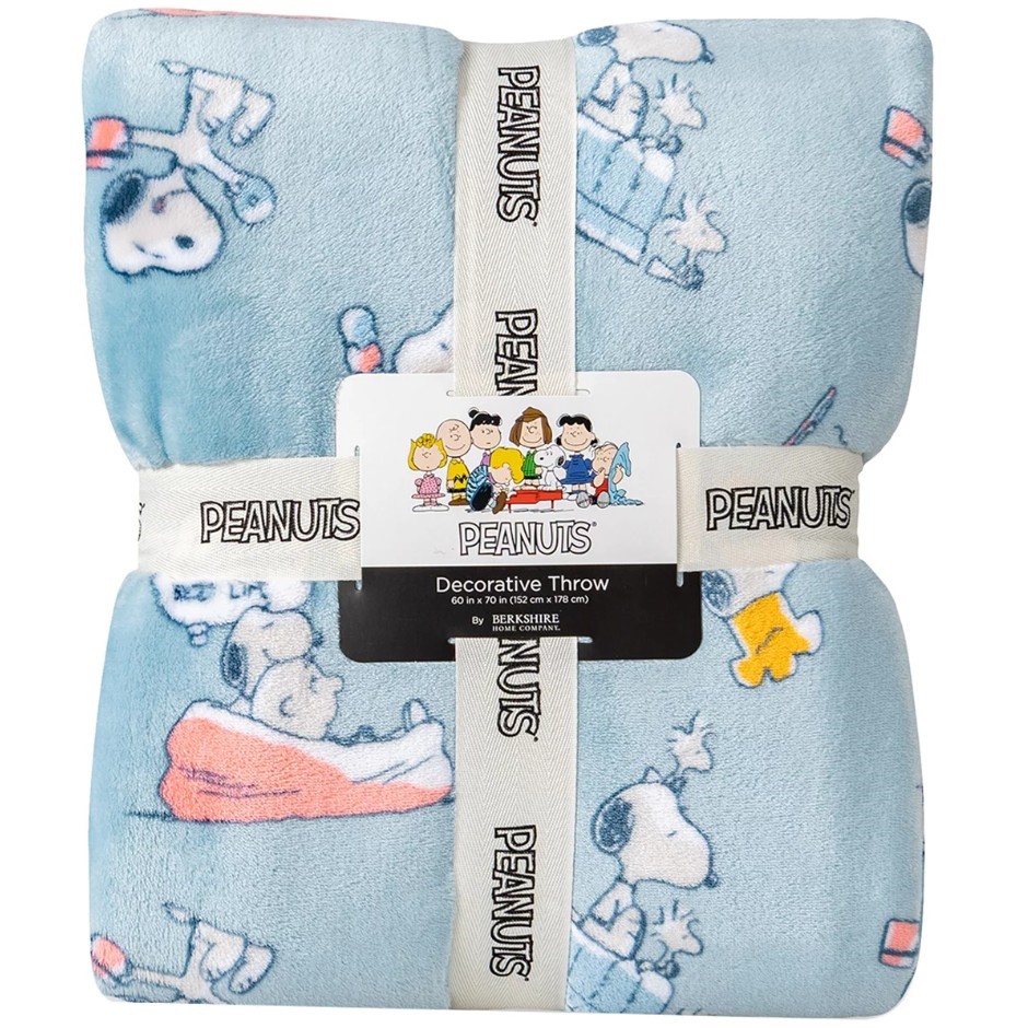 BERKSHIRE HOME COMPANY Peanuts Blanket Throw, 152cm x 178cm, Blue. NB: dama