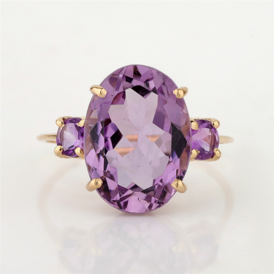 Yellow Gold Natural Amethyst / Natural Amethyst Ring with IGI valuation