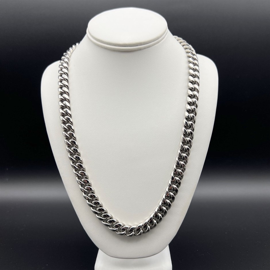 Silver-Filled Cuban Necklace AAA+ Cubic Zirconia Clasp, 12MM - 60.9cm