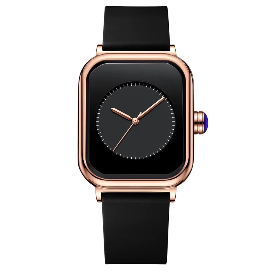 Stylish Women's Analog Display Watch with Silicone Strap - Black/Rose Gold