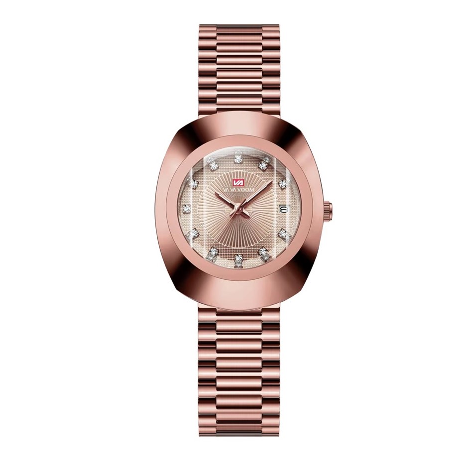 Luxury Women's Oval Stainless Steel Band Quartz Watch - RoseGold