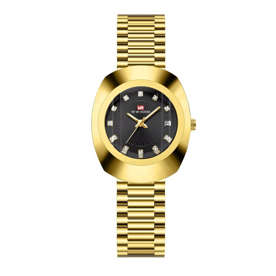 Luxury Women's Oval Stainless Steel Band Quartz Watch - Gold/Black