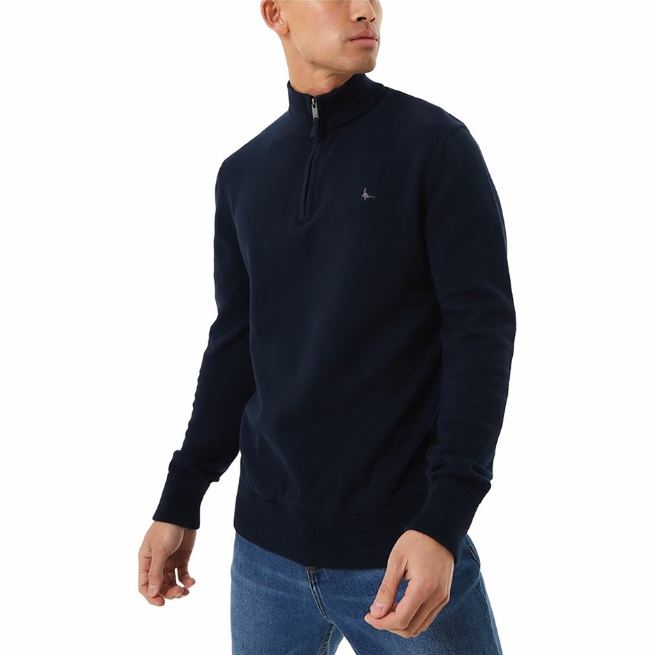 JACK WILLS Men's Funnel Neck 1/2 Zip Sweater, Size 2XL, 100% BCI Cotton, Na