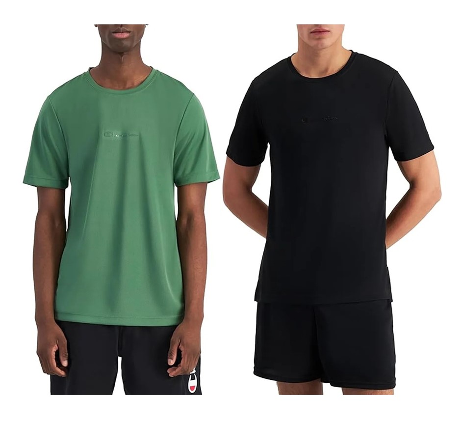 2 x CHAMPION Men's C-Fit Tonal Sport Tees, Size M, Black & Fresh Fern, AUHK