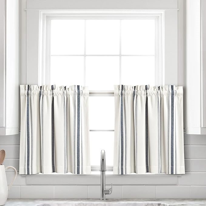 Lush Decor Farmhouse Stripe Yarn Dyed Recycled Cotton Window Curtain Kitche