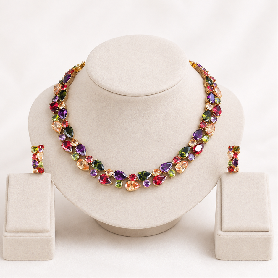 Gold Plated AAA+ Cubic Zirconia Multicolour Jewellery Set