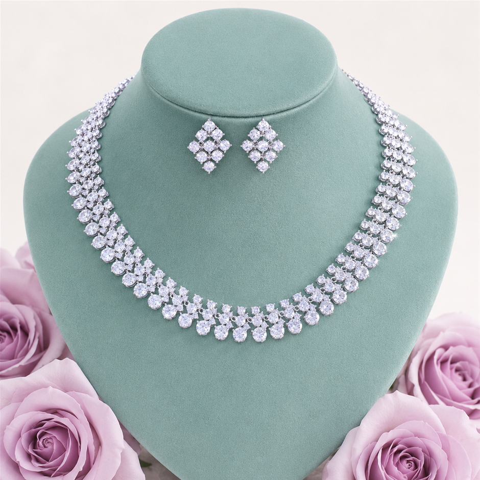 Luxury AAA+ Cubic Zirconia Necklace and Earrings Jewellery Set