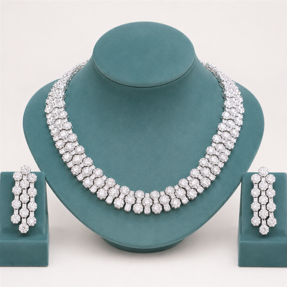 Glamorous Full Pave Set AAA+ Cubic Zirconia Jewellery Set