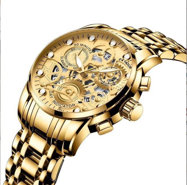 Jewelz Merchants Men’s Luxury Gold-Tone Skeleton-Style Watch