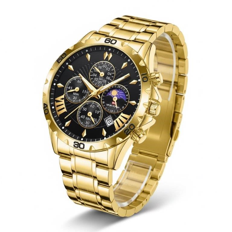 Jewelz Merchants Men’s Gold-Tone Multi-Dial Watch –Black Dial