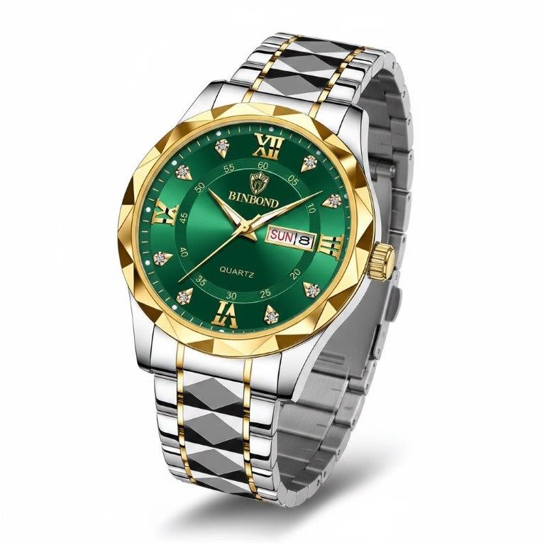 Jewelz Merchants Men’s Luxury Two-Tone Watch – Green Dial